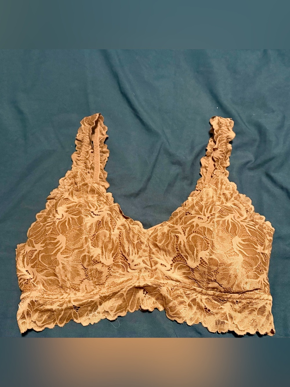 Maurices Brown Floral Lace Bralette with Ruffled Straps